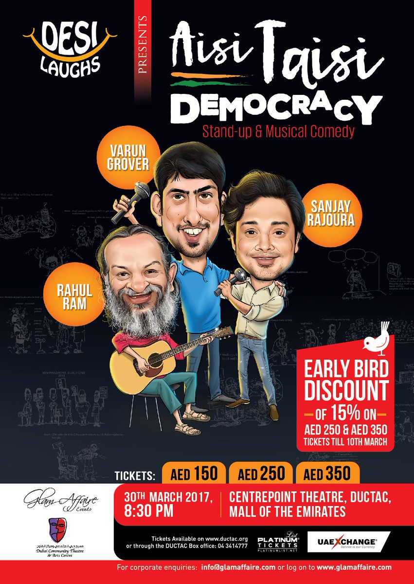 GlamAffaire's tweet photo. Aisi Taisi Democracy in Dubai on 30th March.
 Early bird offer - Avail 15% discount 
@AisiTaisiDemo .Grab your tickets now ! https://t.co/RJPee9C81Y