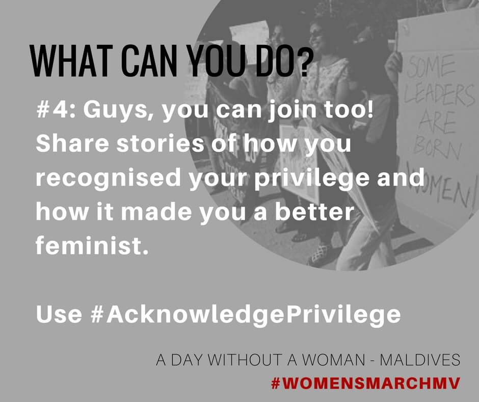 Tholman_79's tweet photo. Join the strike by acknowledging your privilege and being a better feminist #AcknowledgePrivilege @womensmarch_mv https://t.co/UqJgAVkNQR