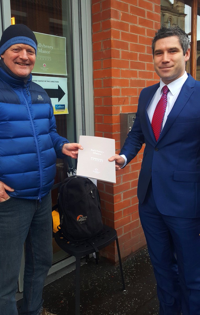 Colliers_NI's tweet photo. Well done to Bob who braved the wind & rain to secure one of Rosemount Homes' stunning new Ballyhenry Manor homes overnight #NINewBuild #NI https://t.co/hOnNALDhSE