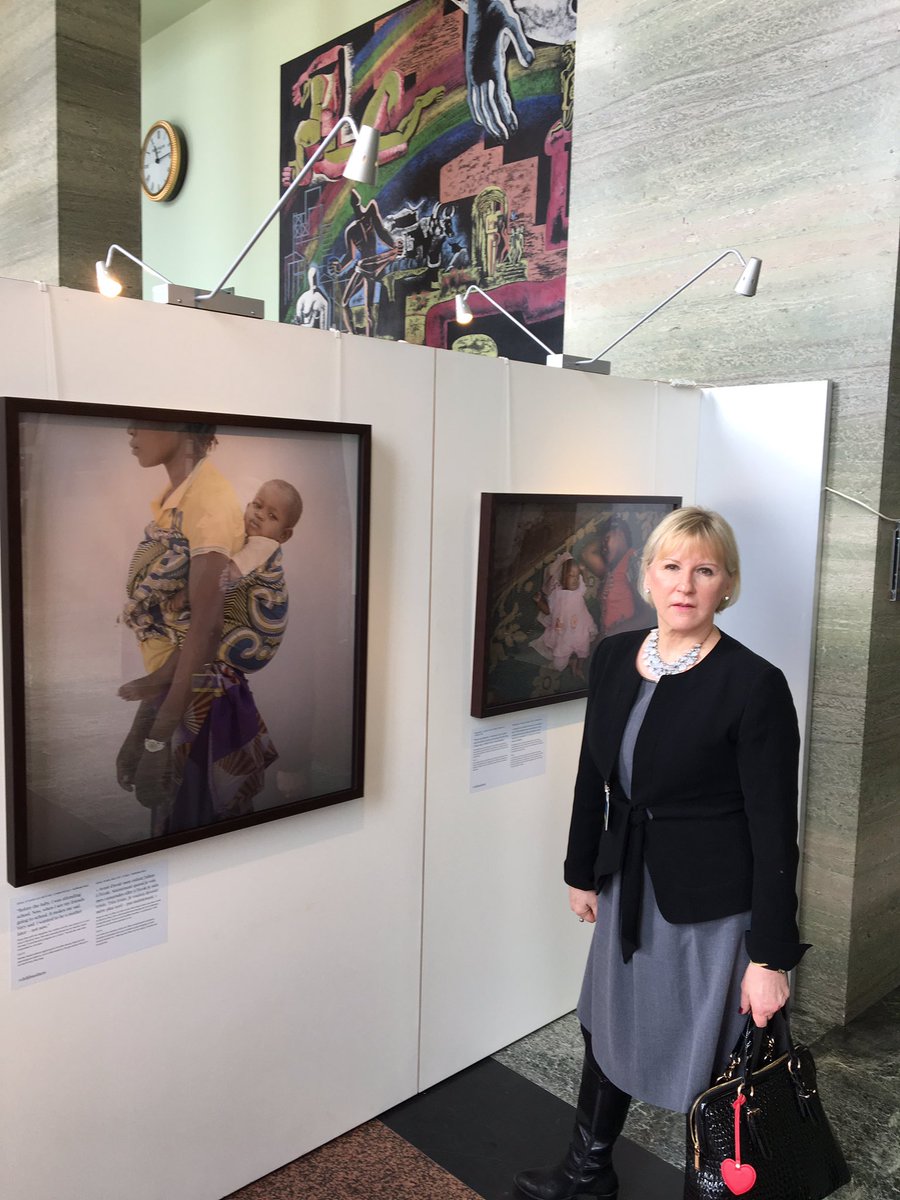 Poignant exhibit on #ChildMothers by <a href="/plansverige/">Plan International Sverige</a> <a href="/Sida/">Sida</a>. How can a girl be 2young 4sex educ yet not to give birth? #HRC34 <a href="/margotwallstrom/">Margot Wallström</a>