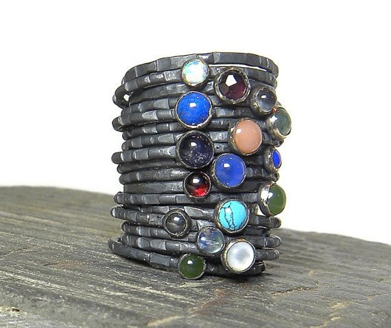 LoveStoneArts's tweet photo. Select 5, Sterling Gemstone Stacking Rings in Dark Patina R137 https://t.co/TZ5YbxcN7v #ArtJewelry #StackingRingSet https://t.co/5hjMt3huq0