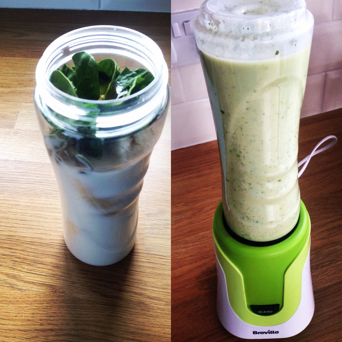 Fuel4Tri's tweet image. Post cycle smoothie, tastes amazing, 2 x bananas, milk, honey, big handful of spinach 👍🏼💪🏼 #Smoothie #Breville #SmoothiesOnTheGo #YeahBuddy