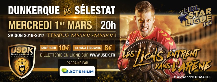 USDKDunkerque's tweet photo. #J16LSL Rdv ce soir aux Stades de Flandres pour un duel de lions face à @SAHB_67 @LidlStarligue #AllezUSDK https://t.co/O8OtvkS0FG