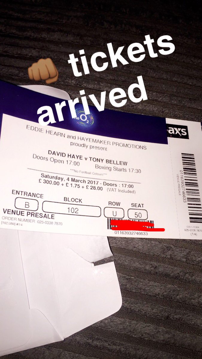 MafiarayRay's tweet photo. " possible 2 spare tickets for this Saturday @TonyBellew @EddieHearn  face value DM if interested.......!! " https://t.co/p3eDnGXcHT