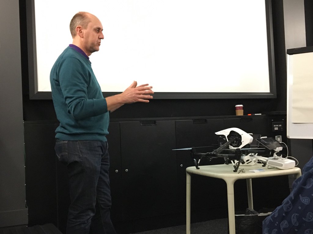 CCLeic's tweet image. John Shelton talks about the specifics of flying drones #CCLeic