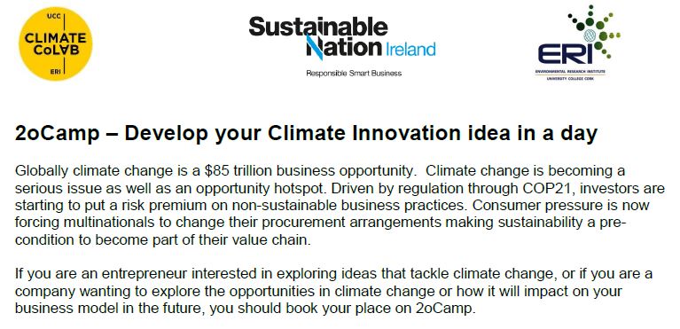 eriucc's tweet image. Do you have a commercial idea to tackle climate change? Develop your idea further at the 2oCamp @eriucc - March 6th goo.gl/OKcxEP