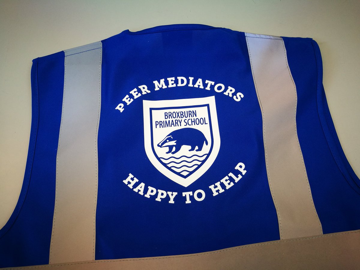 broxburn_ps's tweet photo. Our Team of Peer Mediators are delighted with their new vests-designed by them, made by @CurriesPrint They are now off to the playground! https://t.co/aXLgJQhePr