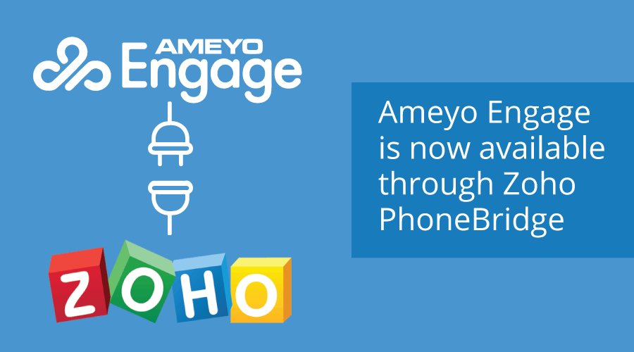 AmeyoEngage's tweet photo. @AmeyoEngage announces partnership with @zohocrm, enabling powerful call mgmt features via Zoho - https://t.co/45W0JoZZcK
#CRM #Integrations https://t.co/tcYd5urOLw