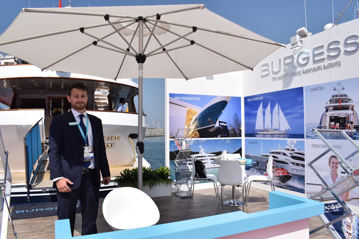 VortexEventsFZE's tweet photo. #DubaiInternationalBoatShow2017 #VortexEvents latest exhibition build-up project for Burgess Yachts. Come and visit the docks! https://t.co/LmYKH7her8