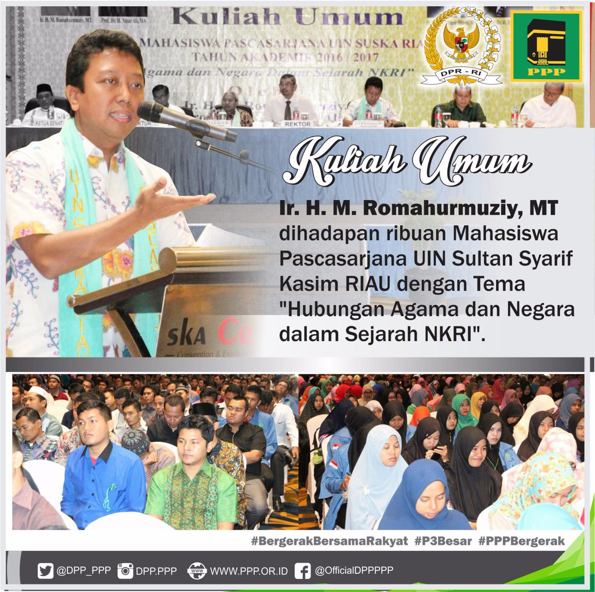Mengisi Kuliah Umum Pascasarjana dg tema "Hubungan Agama &amp; Negara dalam Sejarah NKRI"
Cc: <a href="/DPP_PPP/">DPP PPP</a>, @MRomahurmuziy
