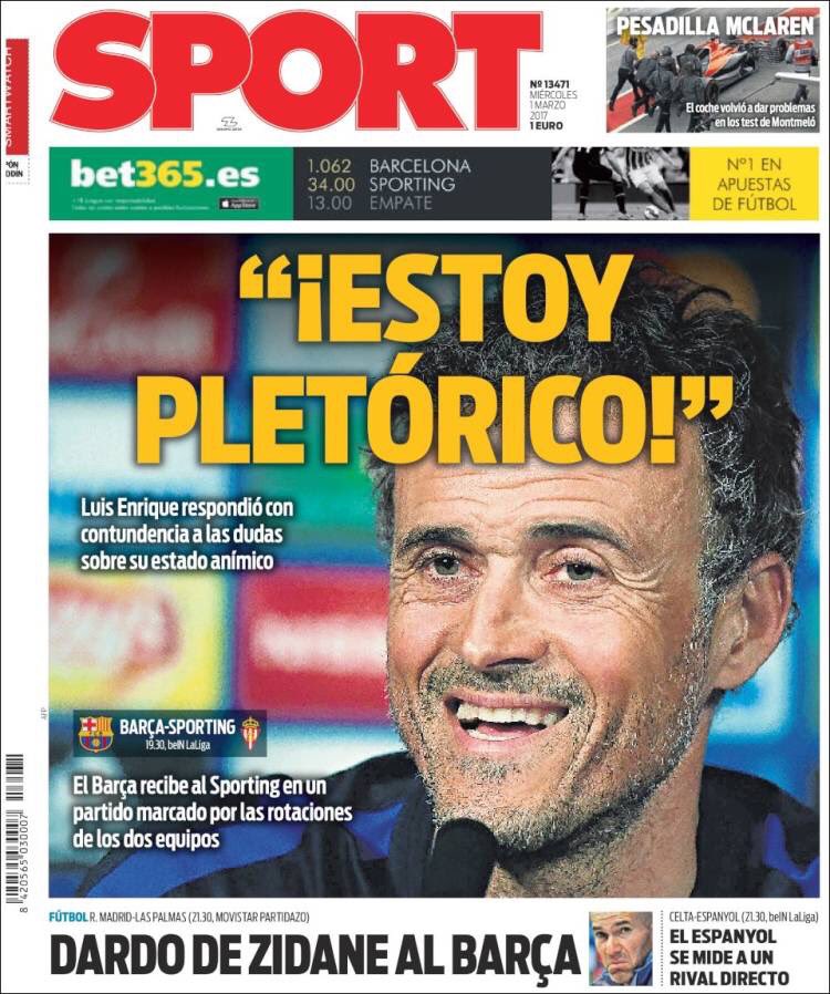 CanBenet's tweet photo. #PortadesEsportives #canbenet 
#tresentres #labolsa #laliga #pletorico #luisenrique #messi #fcb #sporting #RM #laspalmas #jese #lagarrotxa https://t.co/yT22TvqMZ8