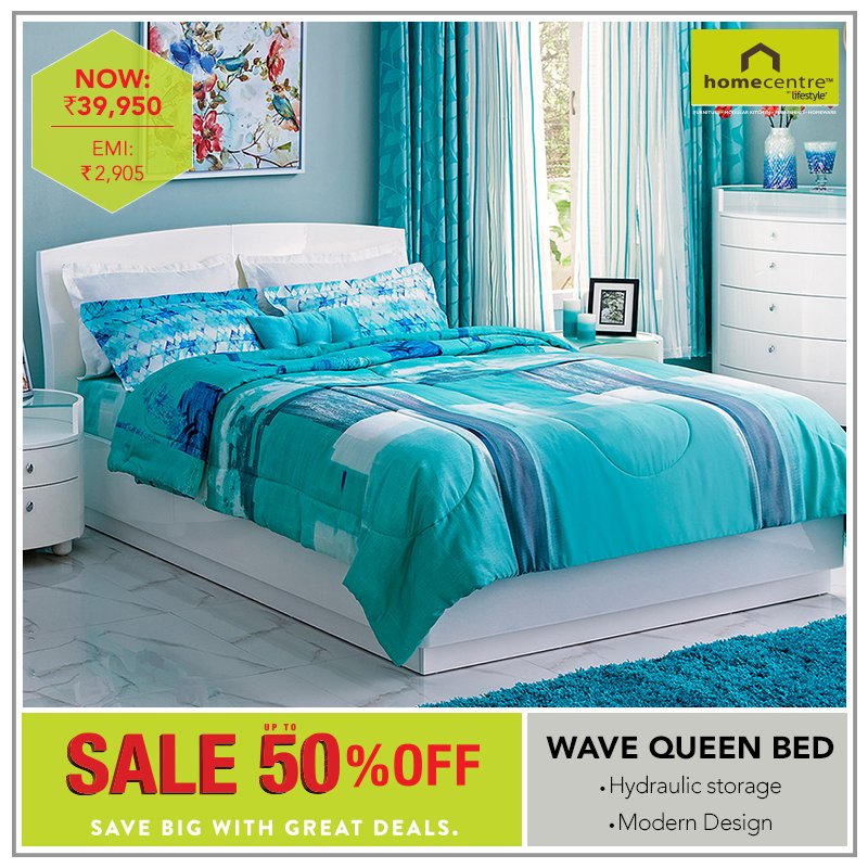 HomeCentreIndia's tweet photo. The Wave bed is a great blend of tranquil ergonomics &amp; aquamarine aesthetics, with the benefit of hydraulic storage.
Visit us!#SaveBigWithHC https://t.co/Xel6AD9iDF