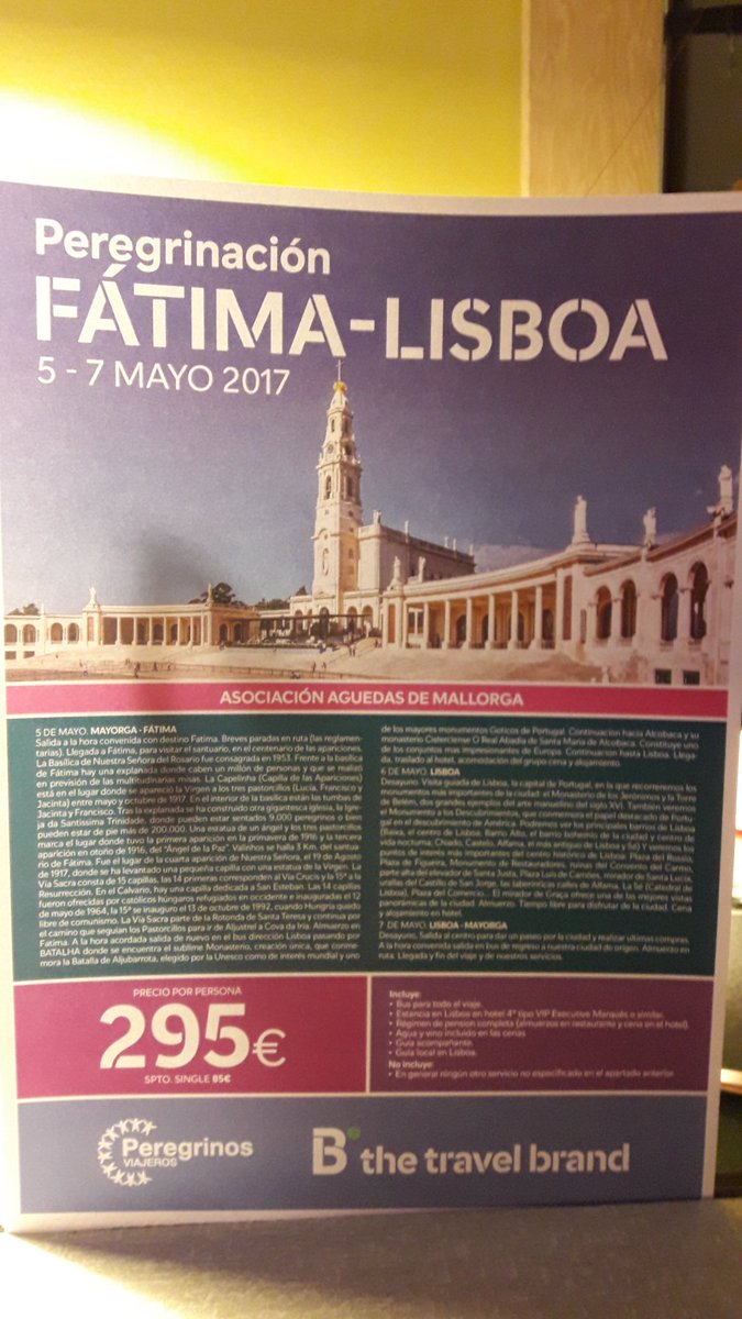 Nos vamos a fatima y lisboa del 5 al 7 de mayo con motivo del centenario de las apariciones de la virgen a los tres pastores