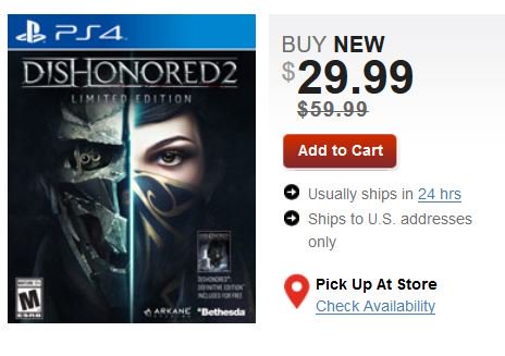dishonored 2 ps4 gamestop