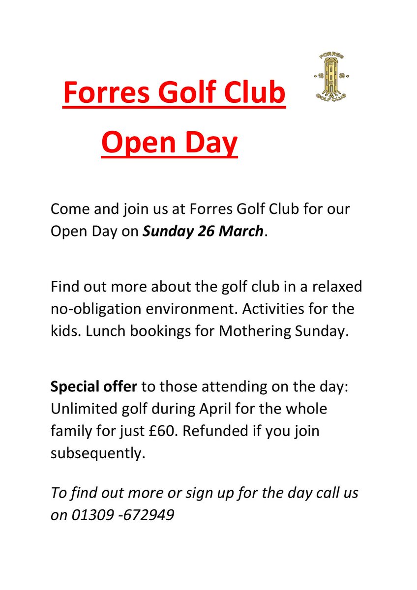 <a href="/ForresGC1889/">Forres Golf Club ⛳️</a> hosting an Open Day at end of March for potential new members.Great family deal on offer for month of April @TheMorayCouncil