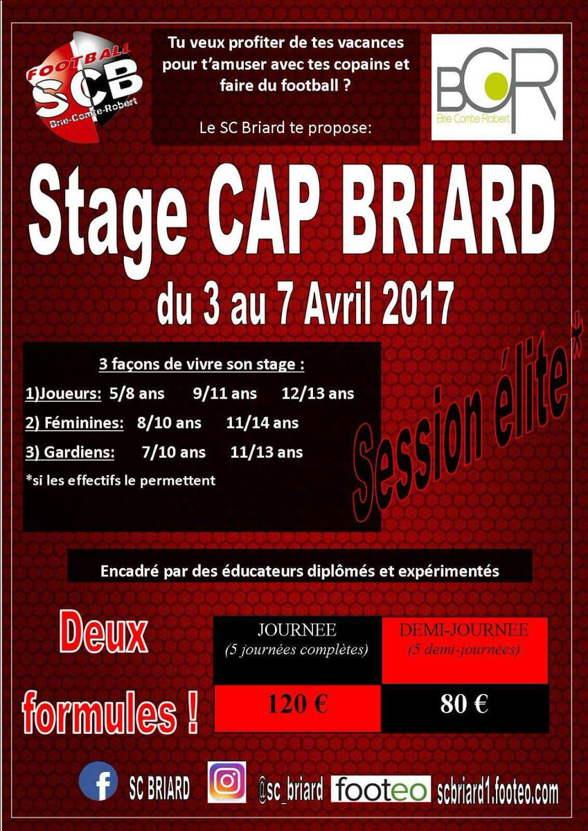 scbriard's tweet photo. Votre enfant s'ennuie pendant les vacances ? Le SC Briard a une solution efficace : le Stage CAP BRIARD ! Du 3 au 7 Avril 2017 ;-) https://t.co/69bjEa6aVM