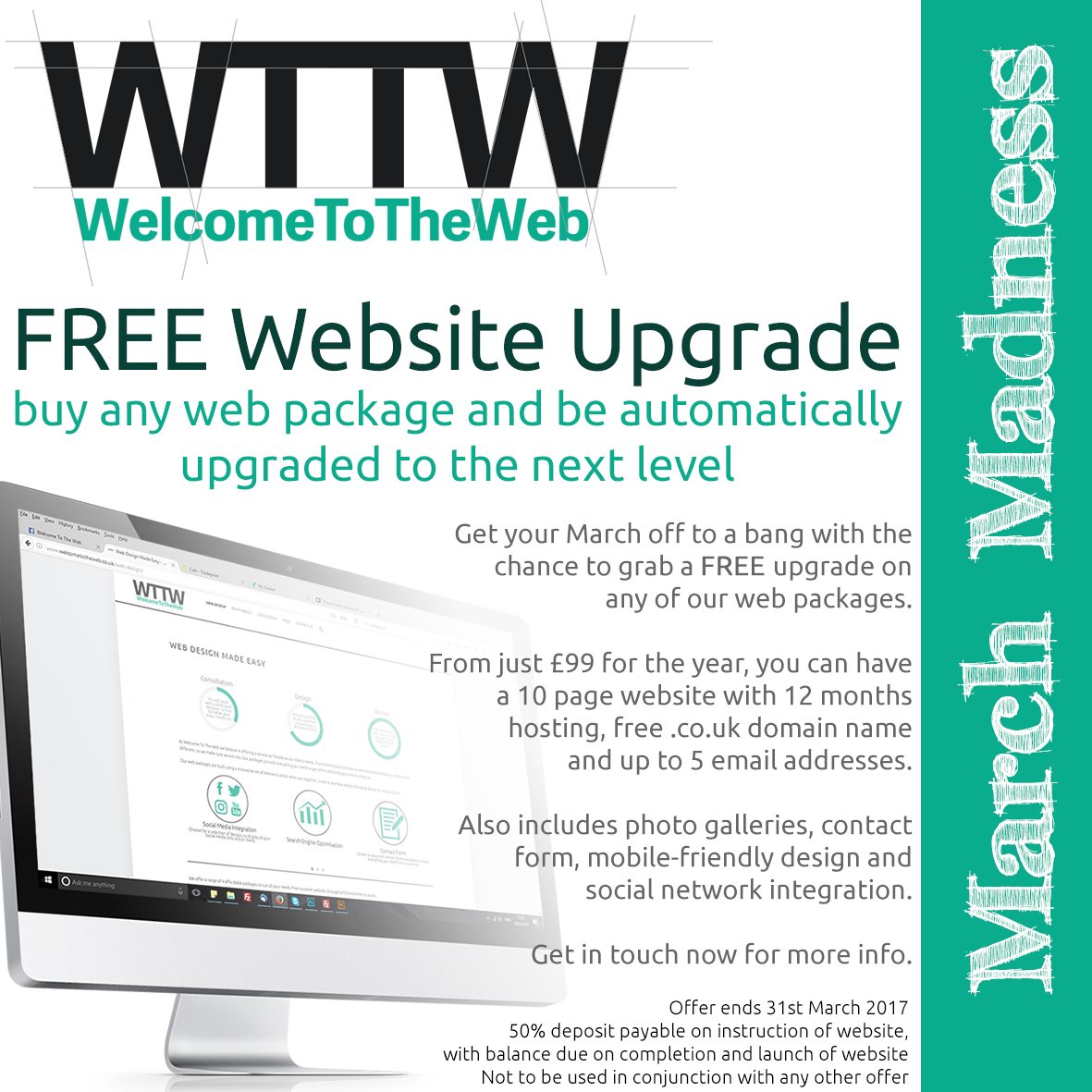 #marchmadness Get your FREE Website Upgrade now &amp; save £££ on your new website. All packages include hosting, domain, emails &amp; full design.
