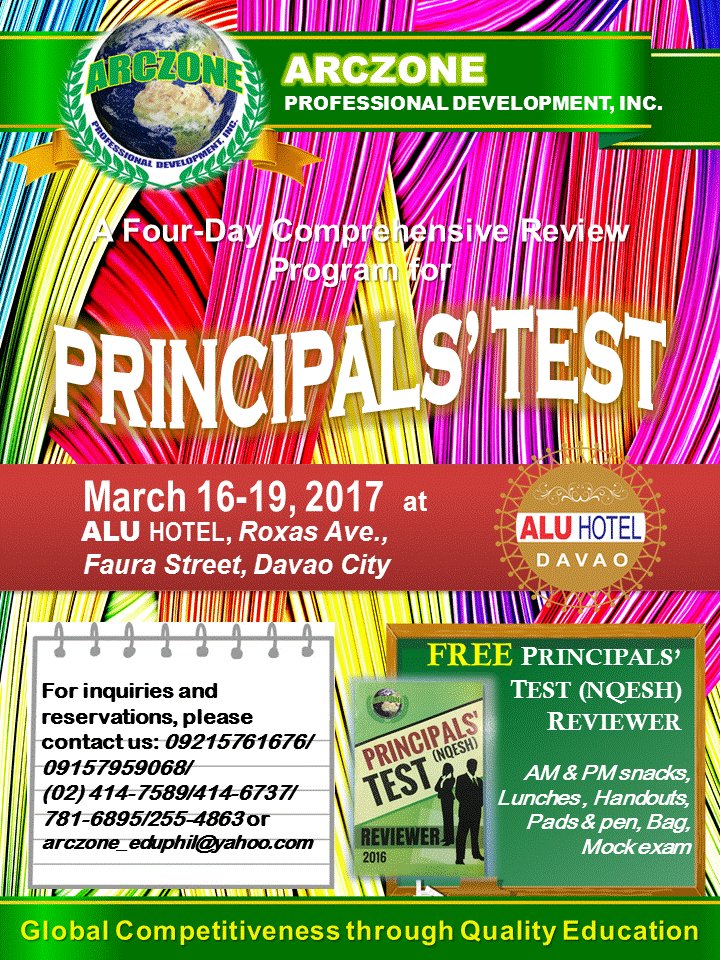 ARCZONE_ProfDev's tweet image. Hi Davao! Be one of the principals/school heads in the Philippines! Be Globally Competitive through Quality Education! Choose Arczone!