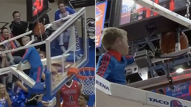 Young Fan Climbs Basket to Retrieve Stuck Ball terezowens.com/young-fan-clim…