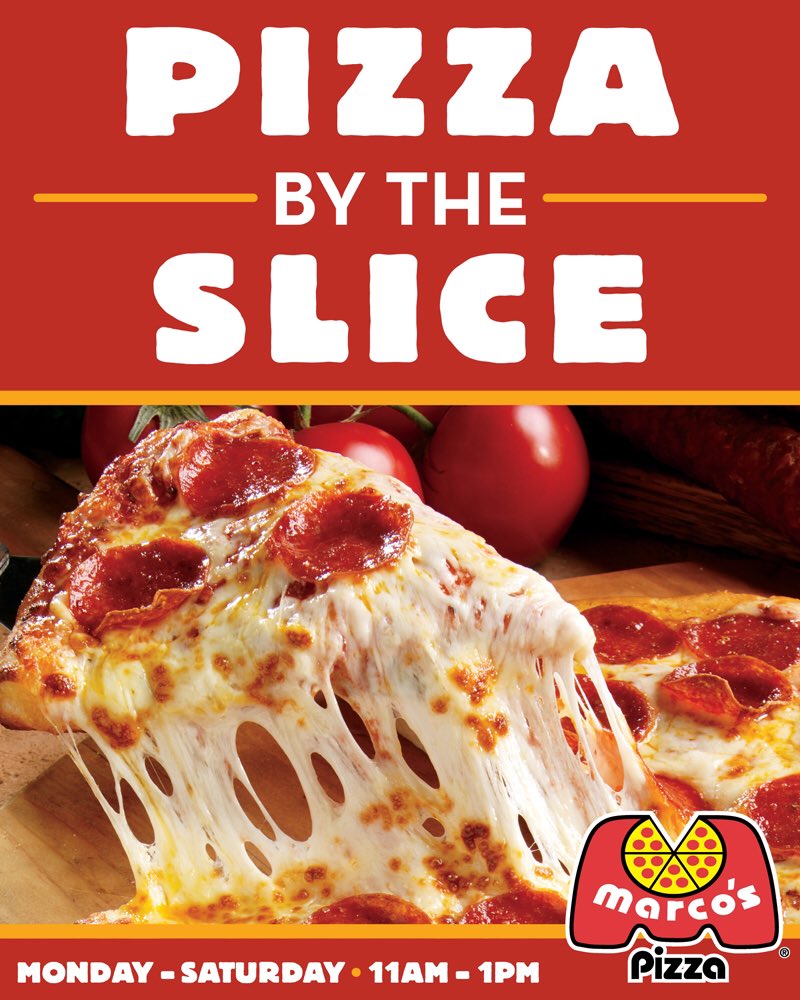 Marcospizzacsra's tweet photo. Our Evans location is now serving Pizza By The Slice! 🍕 Come by and see us on your lunch break! #pizza #lunch #marcos #slice #yum https://t.co/cTUj0n3pPI