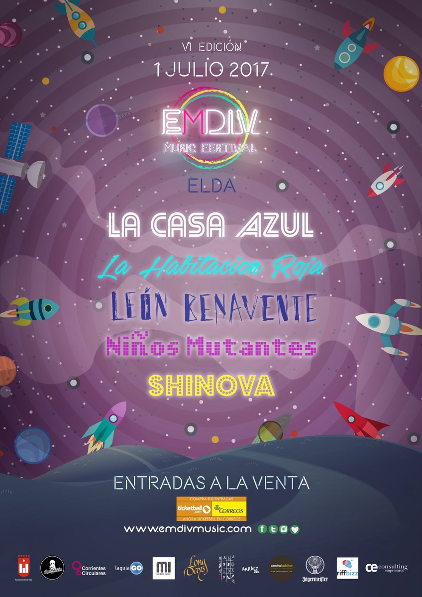 EmdivFestival's tweet photo. 🎊Así queda el cartel de ⭐️EMDIV MUSIC FESTIVAL 2017⭐️ con las confirmaciones de hoy⚡️
🎫Compra tu entrada por solo 19€(+gd)
@longdaysboards_ https://t.co/I4m7foRx4j