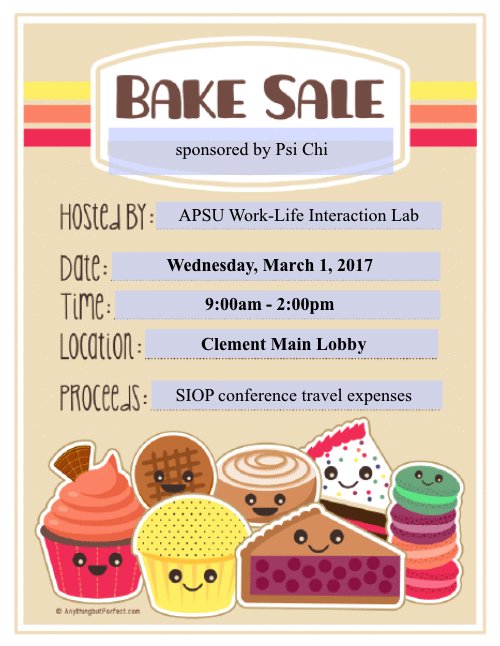 Dr_Sanders_APSU's tweet photo. Help the Work-Life Interaction Lab get 2 #SIOP17! A variety of delish homemade treats 4 cheap 9-2p TODAY! Treats by @Rested_laurels #WLILab https://t.co/2Vu3rBrWNy