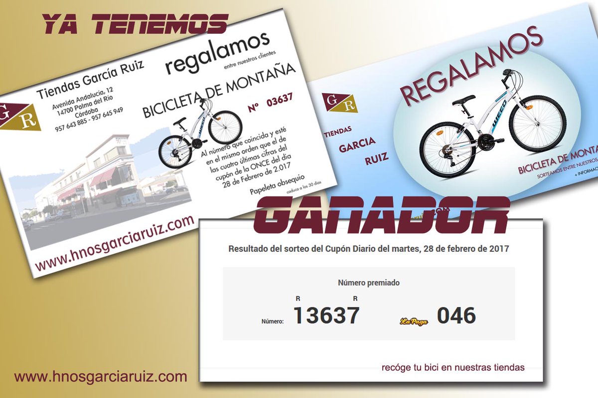 hnosgarciaruiz's tweet photo. YA TENEMOS GANADOR!
Enhorabuena a nuestro #cliente
Te espera en nuestras #tiendas tu #bicicleta
#sorteo #tiendasgarciaruiz #sorteobici https://t.co/CQ5LyqxZIq