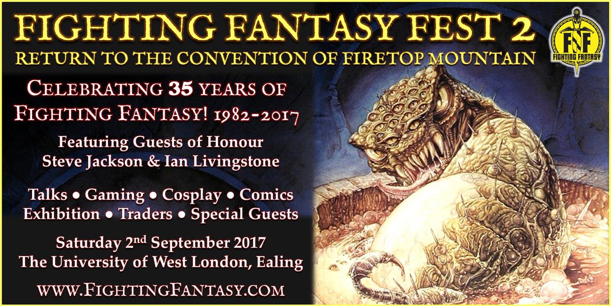 fightingfantasy's tweet photo. Tickets for Fighting Fantasy Fest 2 go on sale on Thursday 2nd March at 9:00AM GMT here: https://t.co/Km0P1NUaol #fightingfantasy #FFFest2 https://t.co/Nh2YILMMcN