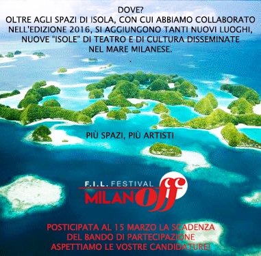 Milano Off Fringe Festival (@mioff_fringe) on Twitter photo Più teatri aderenti, più artisti e compagnie inprogramma a <a href="/milano_off/">OffToMilano</a>! Mandate le vostre candidature!Bando aperto fino al 15 marzo!#FIlgood Più teatri aderenti, più artisti e compagnie inprogramma a <a href="/milano_off/">OffToMilano</a>! Mandate le vostre candidature!Bando aperto fino al 15 marzo!#FIlgood
