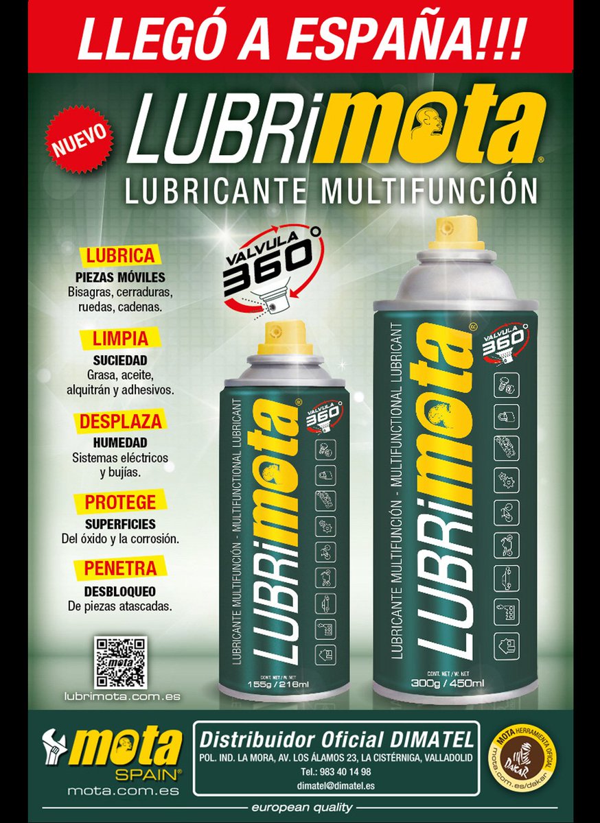 LLEGÓ A ESPAÑA! NUEVO LUBRIMOTA <a href="/Mota_TW_Oficial/">Mota Herramientas</a>
Dist. Oficial DIMATEL - Pol Ind La Mora, Av Los Alamos 23, La Cistérniga, Valladolid
