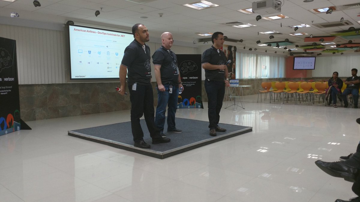 vzsuresh's tweet photo. #DevOpsVZ : Closing remarks by Mahmoud, Chivas and Ross on what was an exciting,eventful day !!! https://t.co/AiGEzzClNt
