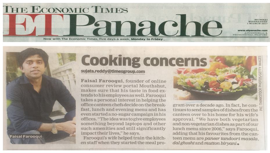 MouthShut's tweet photo. We are a food loving company and so is our boss @faisalMouthshut! 

@EconomicTimes covers our free food program https://t.co/CuPX26sv75 https://t.co/pqoU6Bzxfr