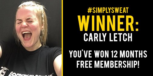 SimplyGymHQ's tweet image. Congratulations Carly! You&apos;ve won 12 months free membership to Simply Gym - Thank you to everyone who submitted #SimplySweat 😅