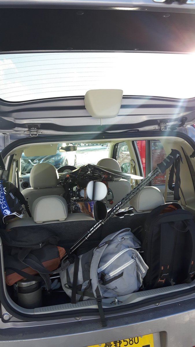 HanniHopsu's tweet photo. We can easily fit 4 people and their skiing/riding gear in a small Japanese car. Very easily.
"Enjoying that board pillow?"
#Japan #skiing https://t.co/9Rcj6Ar7tg