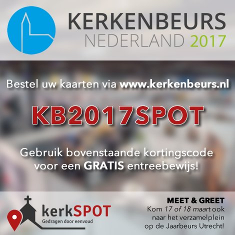 kerkSPOT's tweet photo. kerkSPOT staat op de @kerkenbeurs! Bestel nu GRATIS KAARTEN en kom op 17 of 18 maart naar de jaarbeurs voor een Meet &amp; Greet #KB2017SPOT https://t.co/Us11iXHXGw