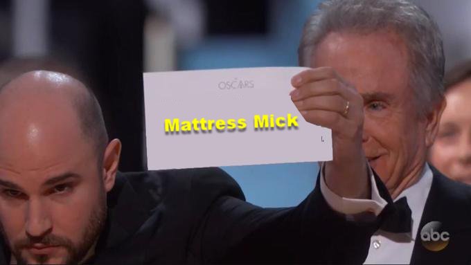 mattressmick's tweet image. Delighted to have won an Oscar!!!  Mistakes will be made lol @MattressMenFilm @colmquinn1980 #MattressMen #Oscars #pwcfail #PwC #Ireland RT