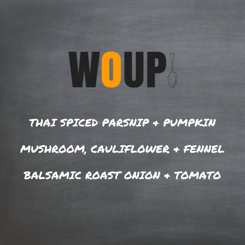 WOUPSOUP's tweet photo. This week's #woupsoup flavours! Follow us and RT by Friday at 12 for a chance to win a WOUP gift basket #socialenterprise #sustainablefood https://t.co/i8nqHWGjJF