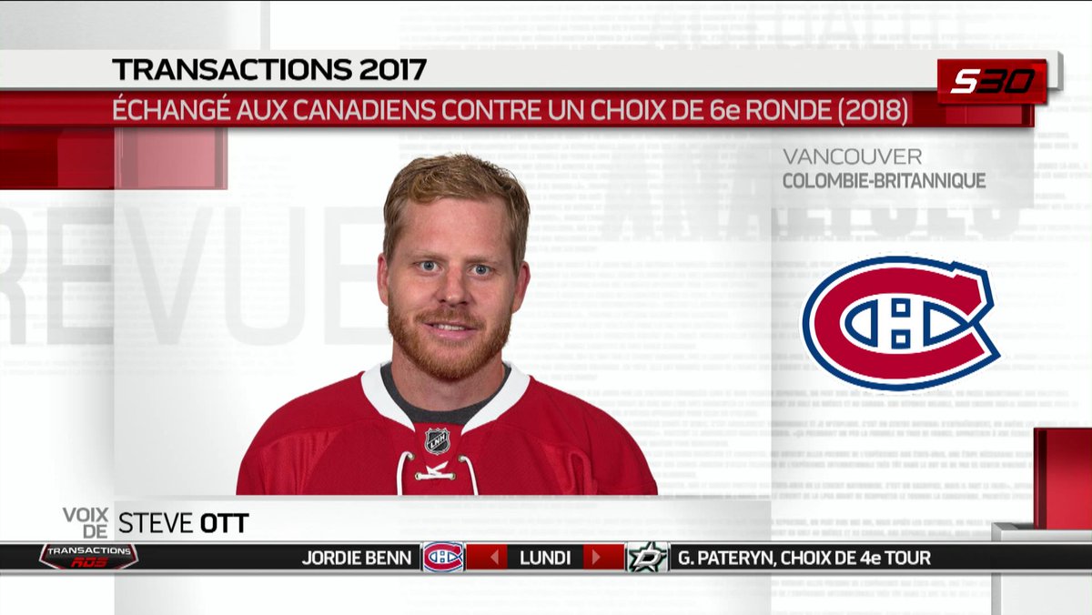 Steve Ott sera à Montréal plus tard dans la journée, espère jouer demain. 
#Transactions2017
