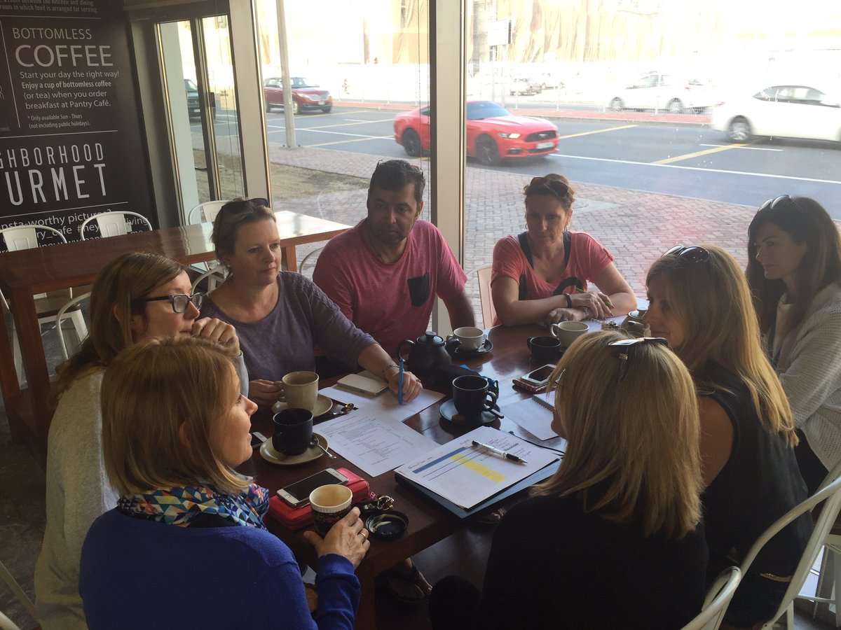 Your Party on the Palm team talking auction &amp; raffle prizes today over coffee #jessjpartyonthepalm