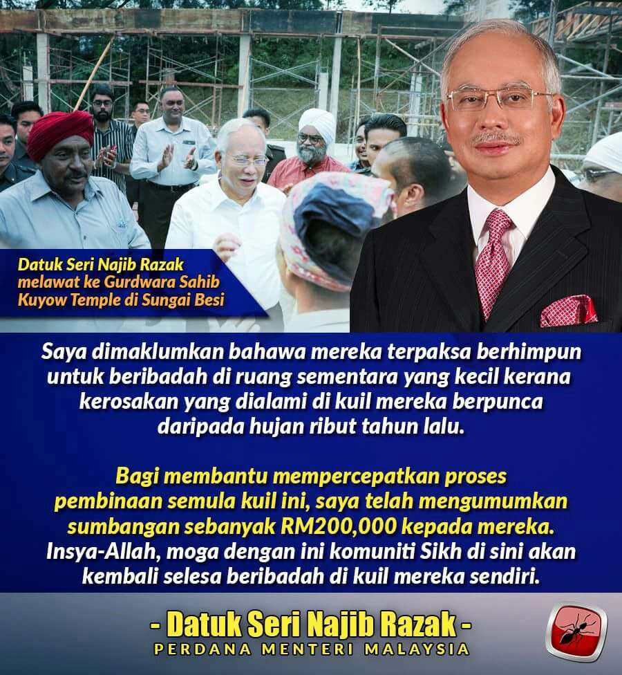 aryankhan8008's tweet photo. DS @NajibRazak mmbri smbngan sbyk RM200ribu kpd Gurdwara Sahib Kuyow Temple di Sungai Besi @Huan2U https://t.co/TR00Tu4Hhb @jayamaruthan