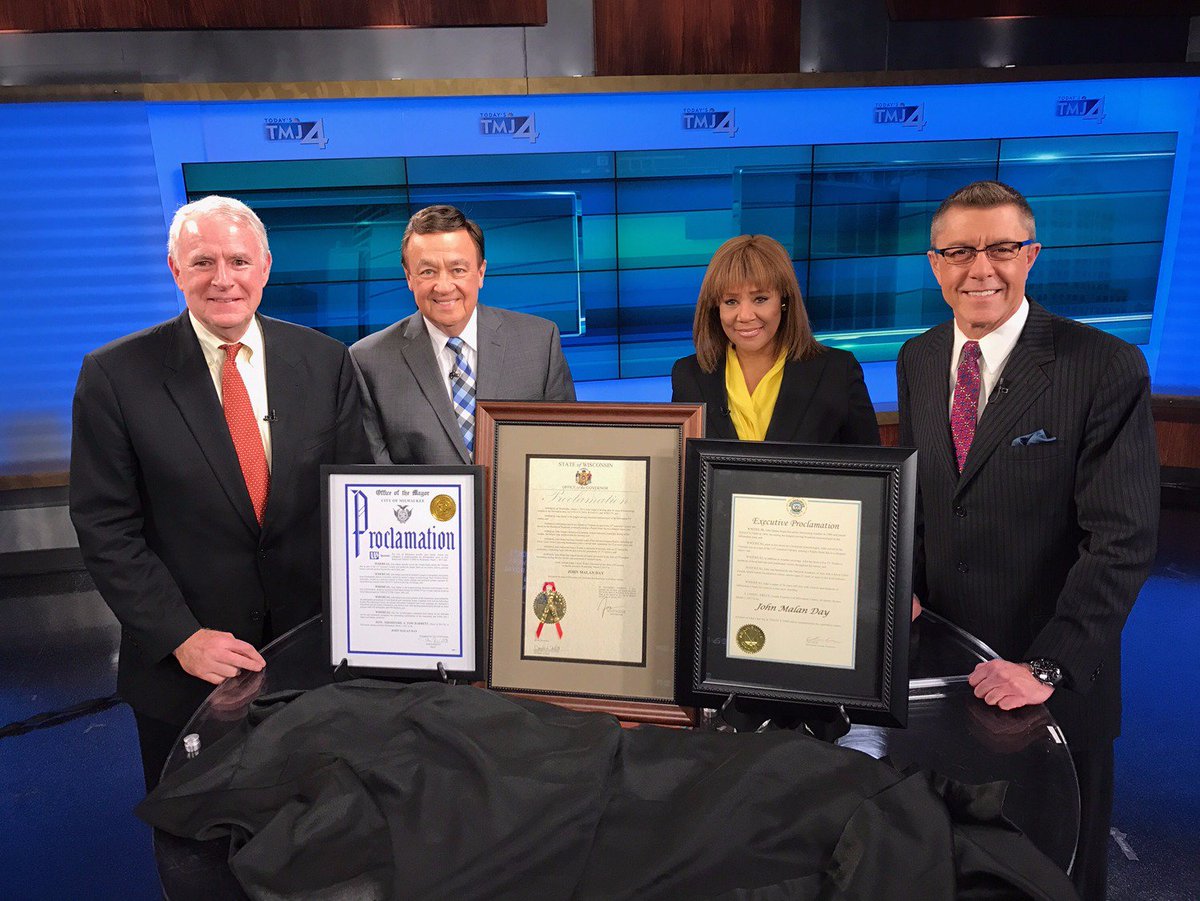 georgemallet's tweet photo. Thank you @MayorOfMKE, @GovWalker and @ChrisAbeleMKE for proclaiming today John Malan Day! The man's final broadcasts tonight @tmj4 5,6 &amp; 10 https://t.co/cBFRJmvxij