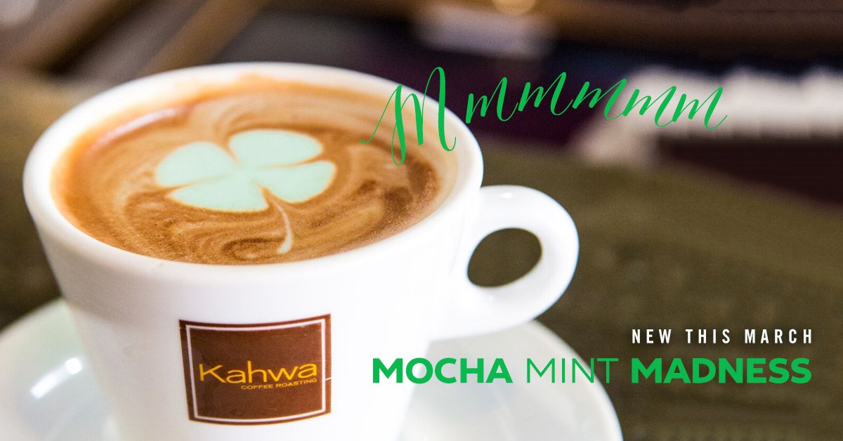 KahwaCoffee's tweet photo. Our new drink for March has arrived! Say hello to our Mocha Mint Madness! 🍀 ☕️ https://t.co/QsNubMRLU7