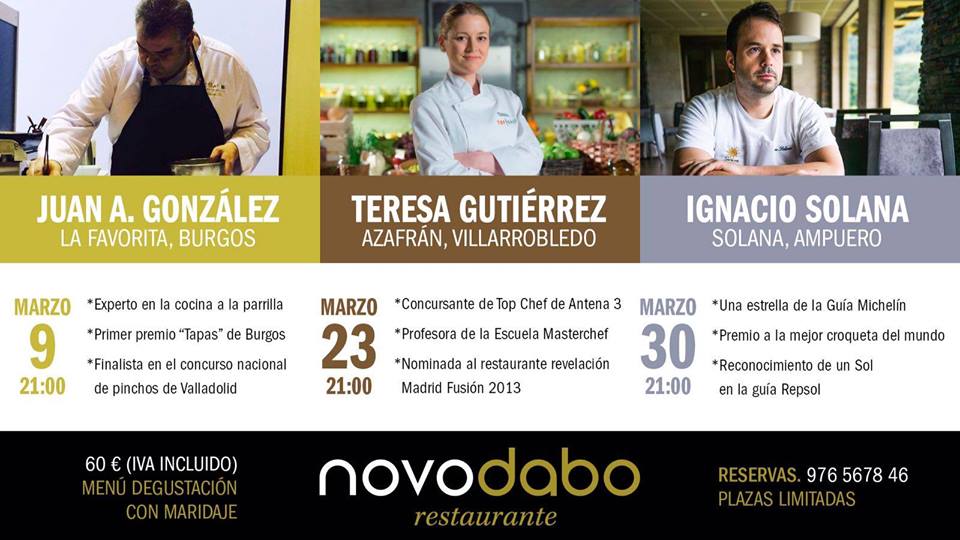 El 9 de marzo a las 21 h estaremos en <a href="/novodabo/">David Boldova</a> de #Zaragoza. Menú degustación con maridaje  ¡No te lo pierdas, plazas #limitadas!