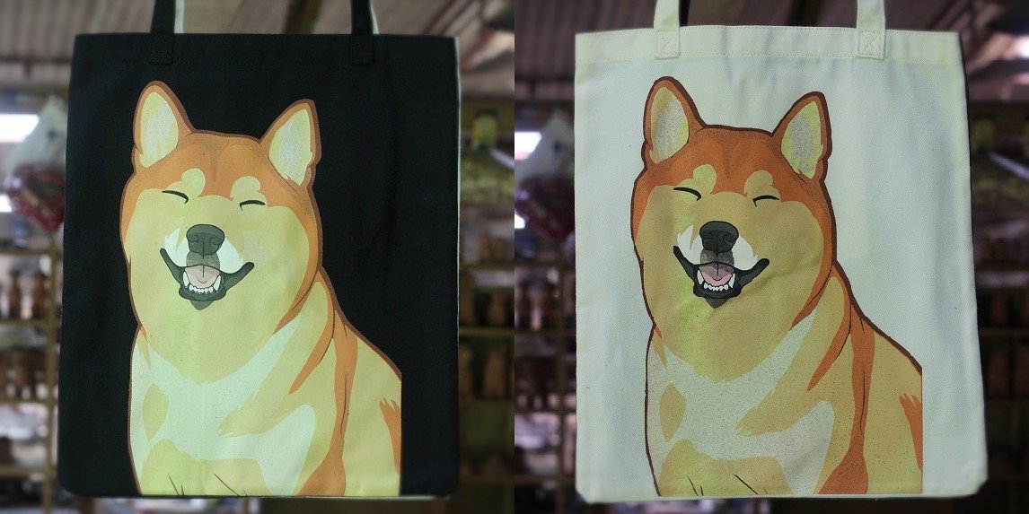 MyDogStore's tweet photo. The smiling dog on our #twosided #blackandwhite #totebag by #mydogindonesia 
#shibainu  #akita #doglovers
38 x 44 cm canvas polyester https://t.co/I2I7ADwdab