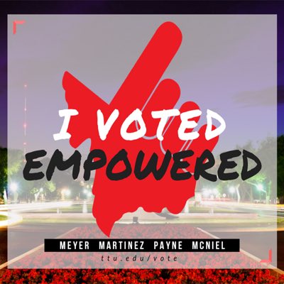 Thank you for voting #RaidersEmpowered in the past 24 hours. Go to ttu.edu/vote to have your voice heard. Voting closes <a href="/7PM/">Huong Le</a>