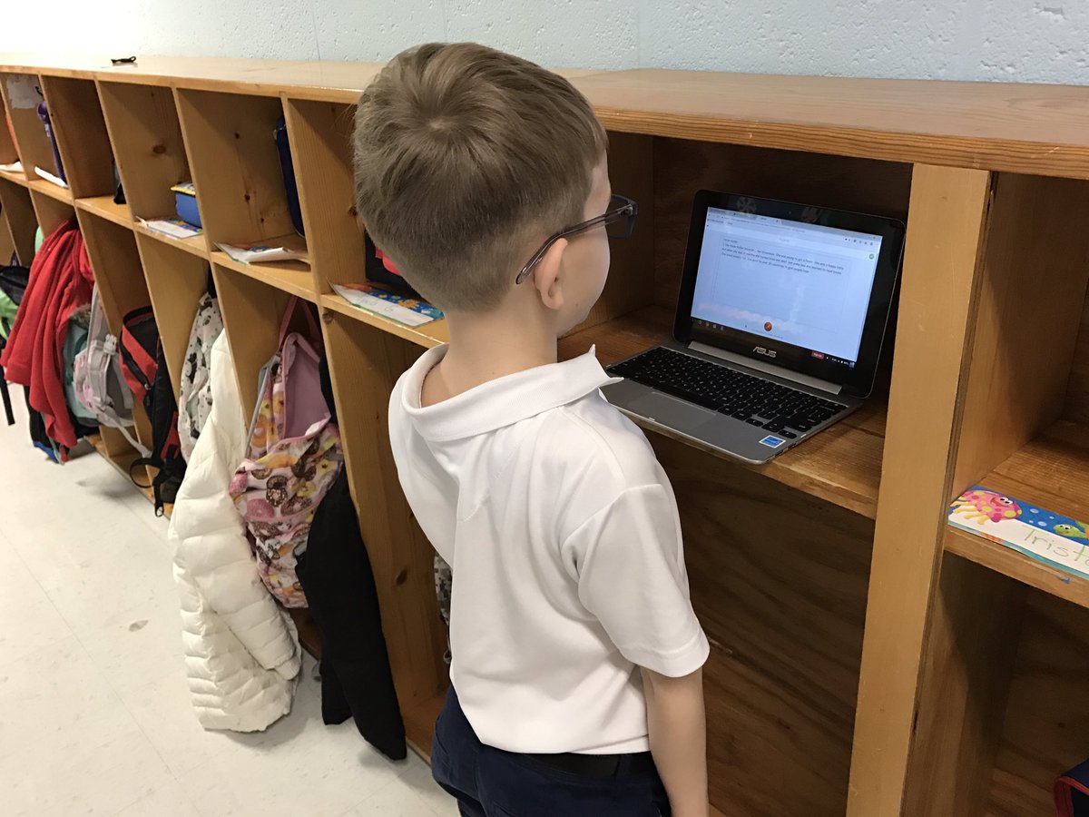 amylpie's tweet image. Such a clever @StMaryOTMS Ss! Using the hall cubbie for his @Seesaw recording! #secondchat #elemchat #adwteach