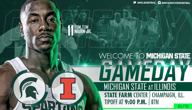 MSU_Basketball's tweet photo. Let's kick March off right ... The Spartans travel to Champaign to face off against Illinois at 9 p.m. on BTN. #Gameday #GoGreen https://t.co/2LfjOzNi2I