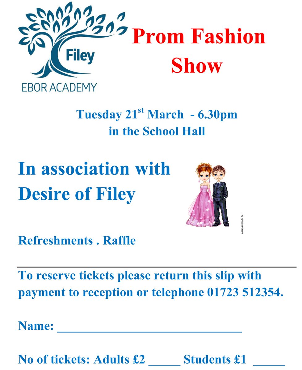Filey_Academy's tweet image. We are holding a Prom Fashion Show in association with Desire of Filey. Tuesday 21 st March 6:30pm. Tickets can be purchased from Reception.