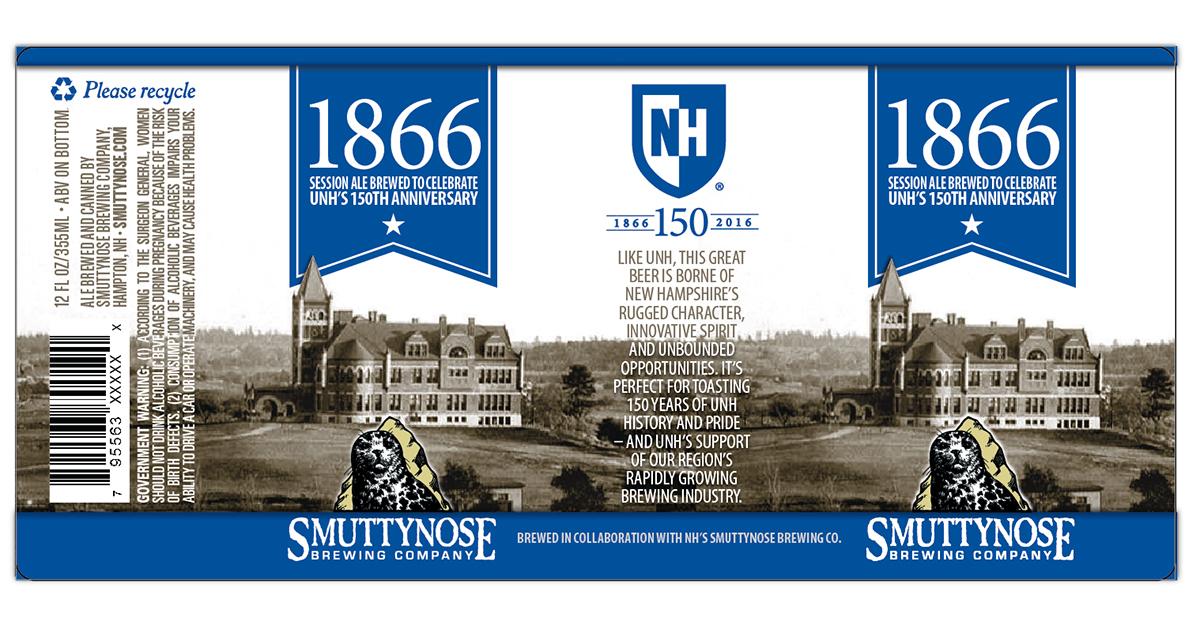Just announced: <a href="/UofNH/">University of New Hampshire</a> has partnered with <a href="/smuttynosebeer/">Smuttynose Brewing</a> to brew "1866" a session ale celebrating #UNH150 - sot.ag/5YLXV