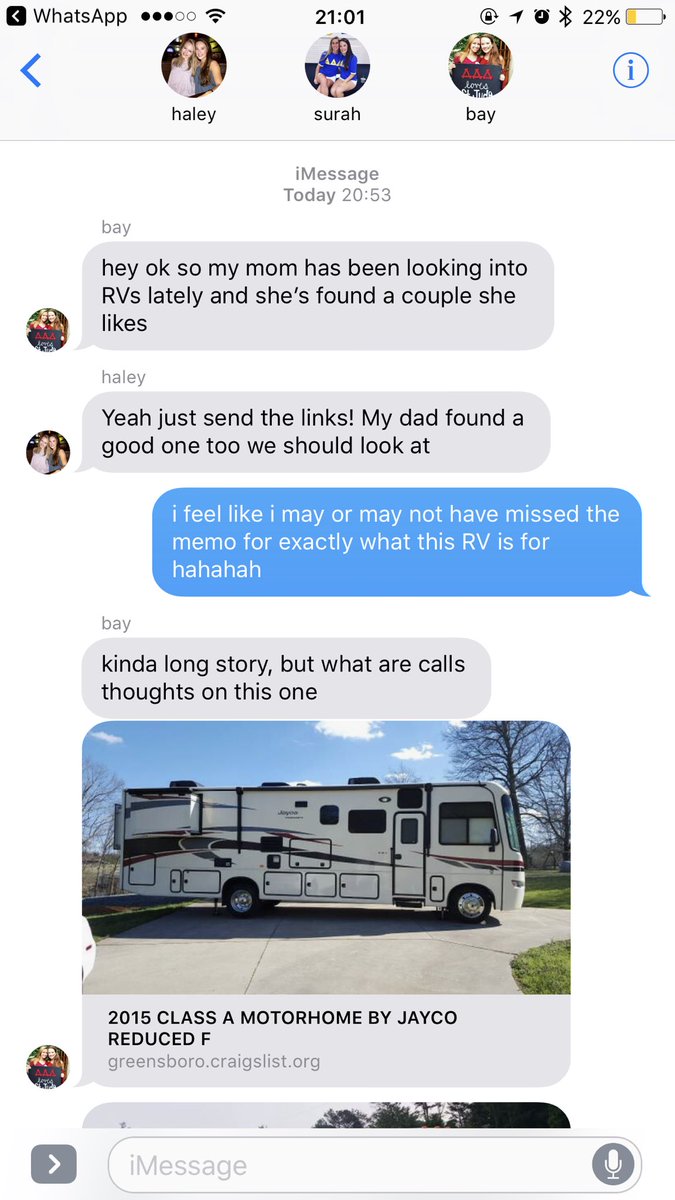 sheisafox's tweet photo. when ur friends decide to invest in an RV but no one will tell you why........ @sdixon218 @fuller_baylie @haleyhoustonn https://t.co/wmyayzJ07P